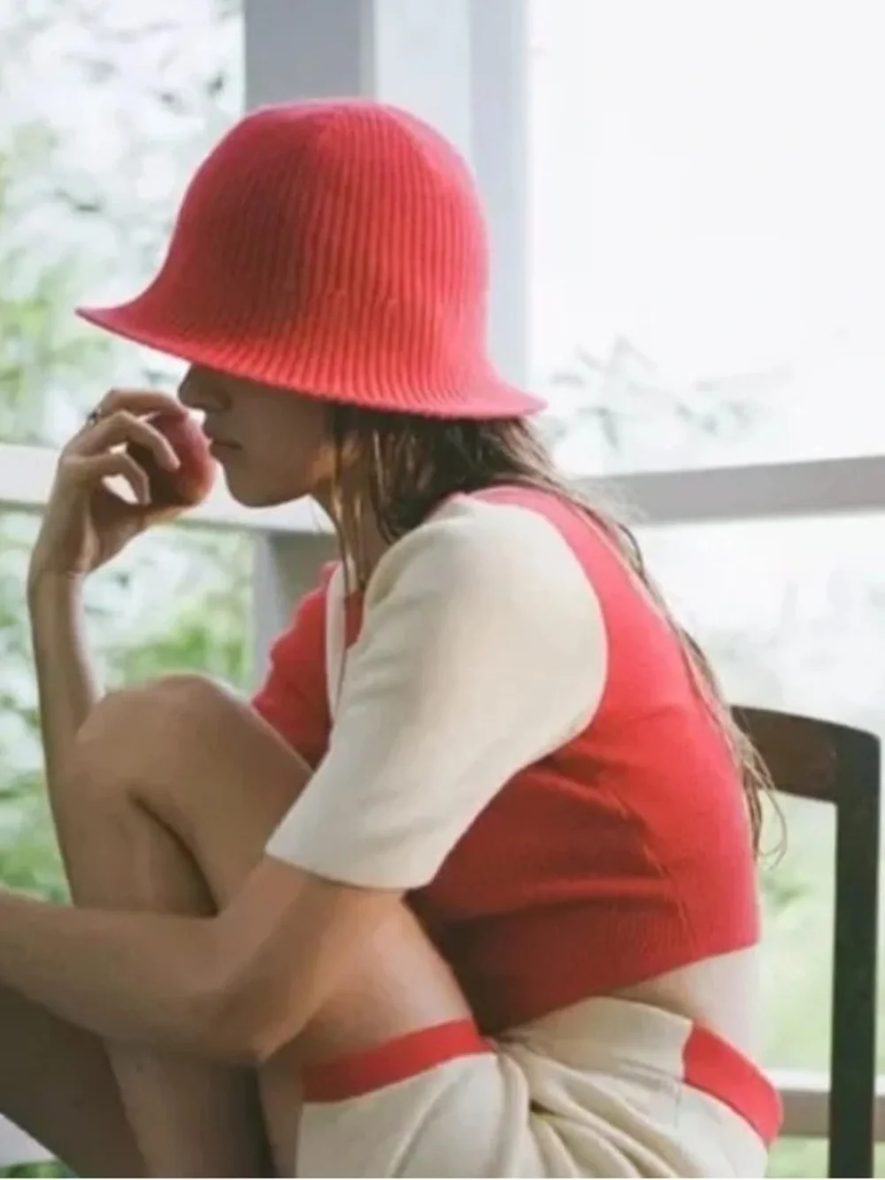 SOLID & STRIPED Wool / Cashmere Cream Knit Brimmed Bucket Hat